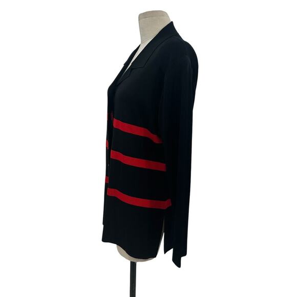 Exclusively Misook Black Red Striped Button‎ Cardigan Sweater Blazer Size Large - Picture 4 of 9